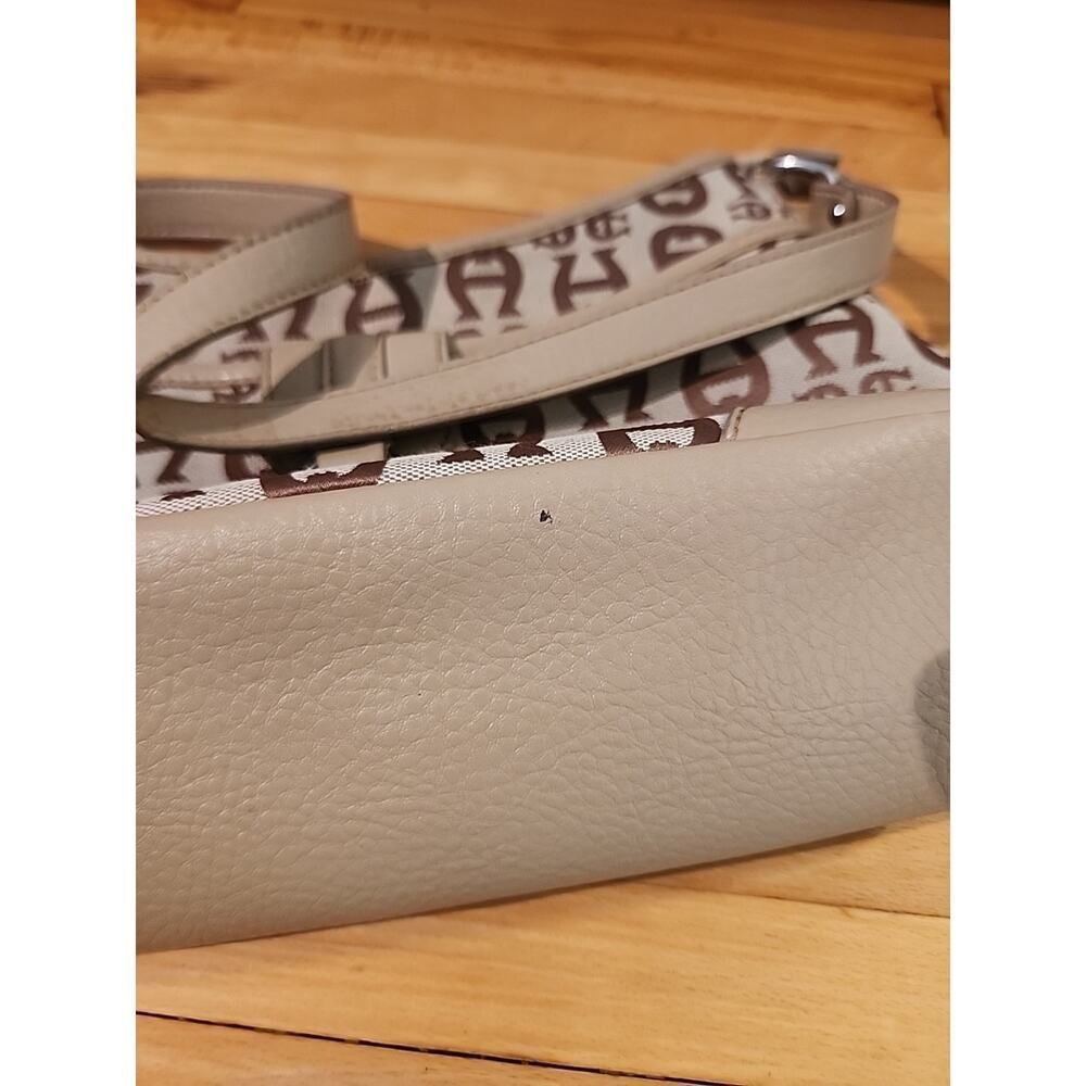 Vintage Etienne Aigner Shoulder Bag Purse Signature Logo Leather Trim Beige Tan - Picture 4 of 9